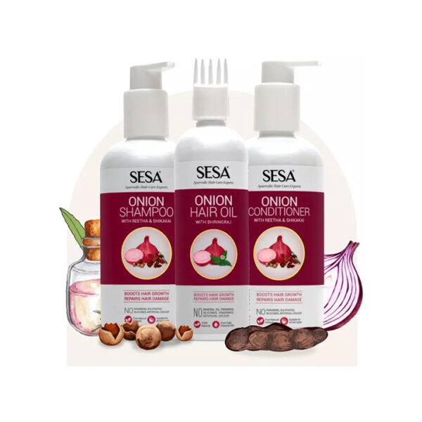 Cebulowy zestaw SESA: szampon + odżywka + olejek do włosów